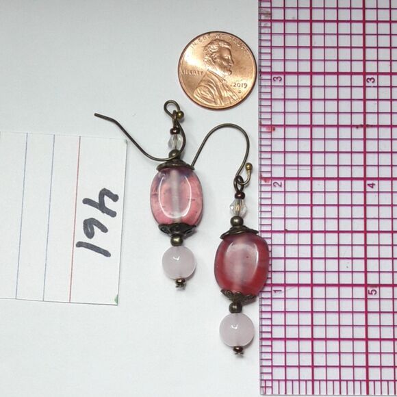artisan earrings 461#mfs NEW boho rose pink victorian hatpin linear dangle earri - Picture 5 of 5
